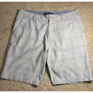 O'Neill Plaid Chino Shorts Men 34 Tan Lightweight Slash Pockets Golf Surf